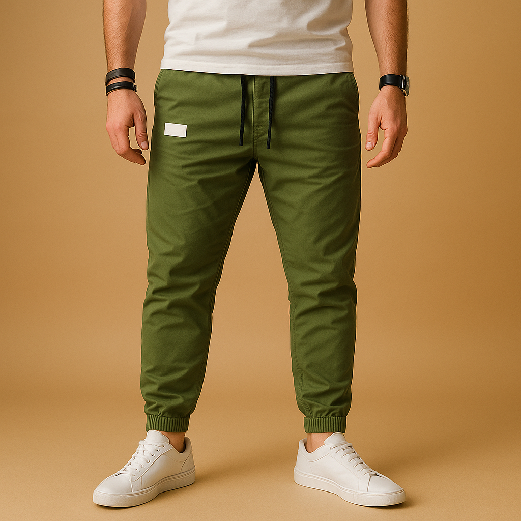 Men's Relaxed-Hip Cargo Joggers with Large Leg Pocket - Olive Green