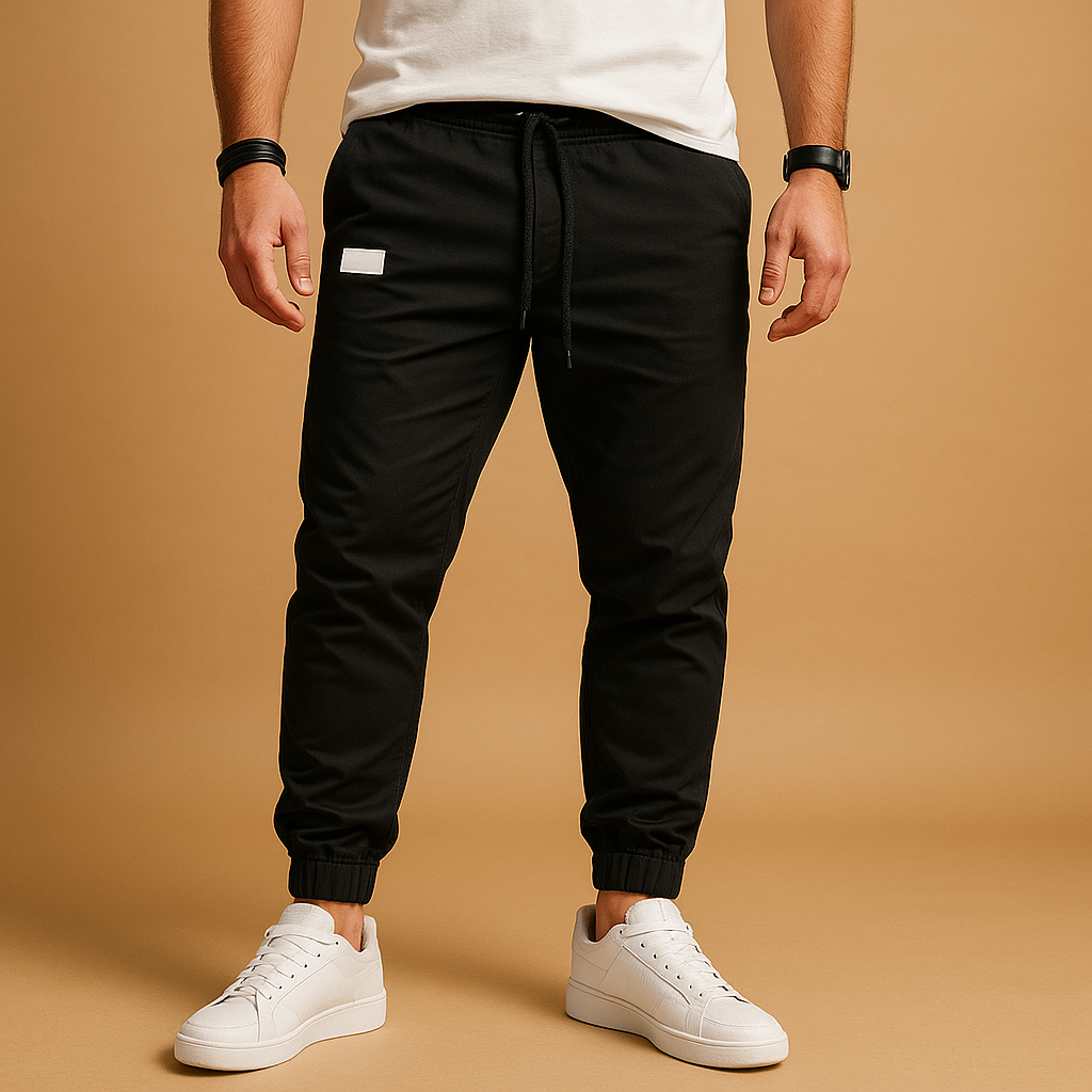 Men's Relaxed-Hip Cargo Joggers with Large Leg Pocket - Black