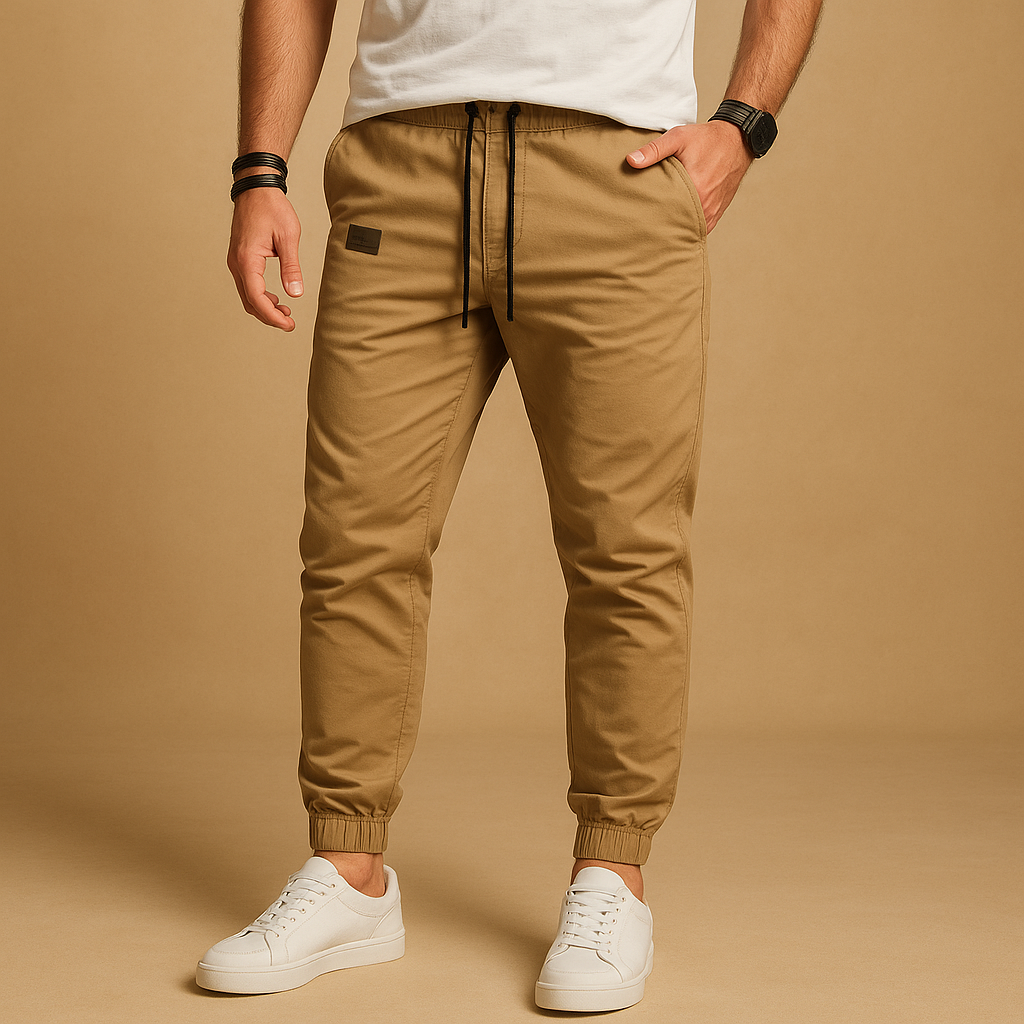 Men's Relaxed-Hip Cargo Joggers with Large Leg Pocket - Khaki