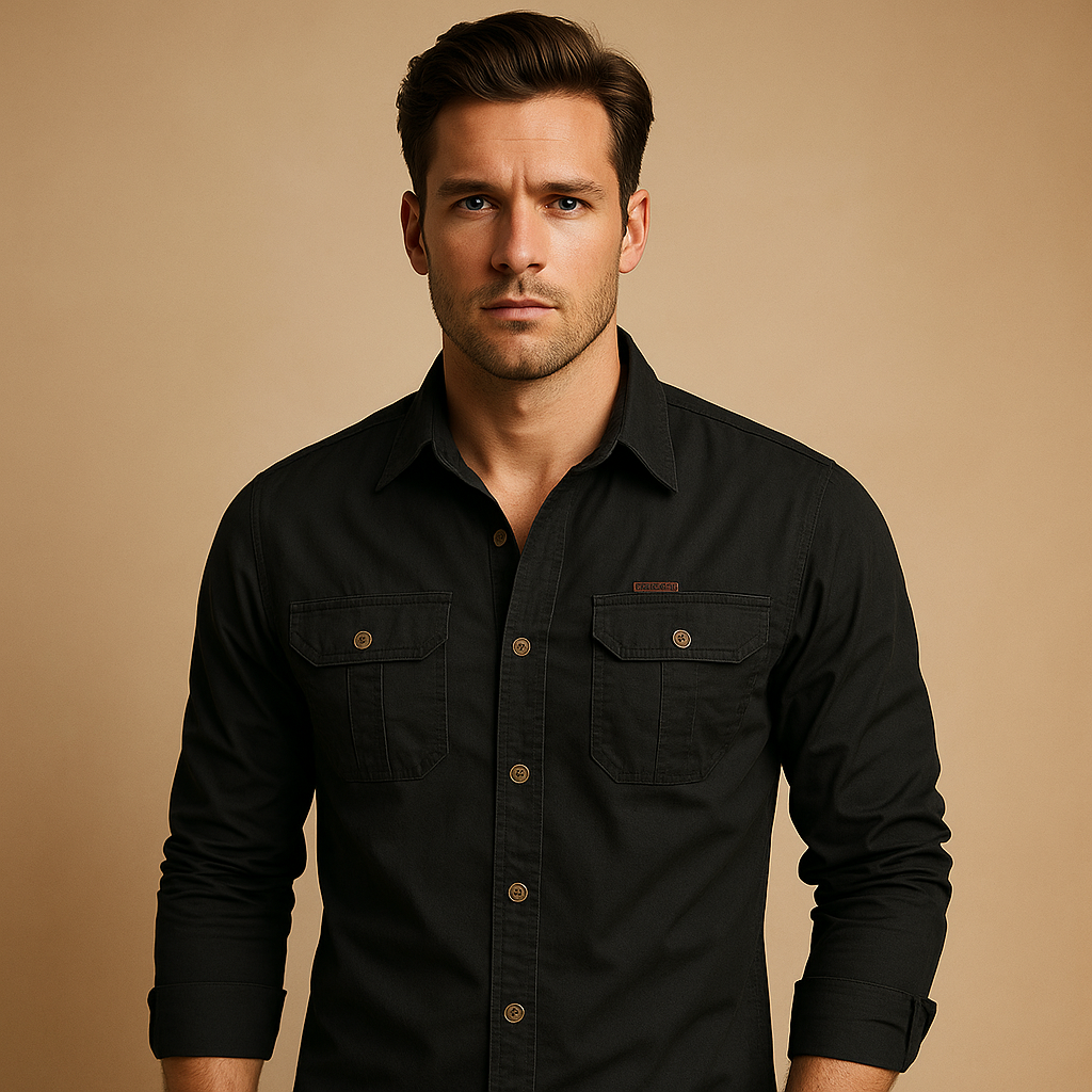 Men's Flap-Pocket Cotton Button-Up in a Relaxed Fit - Black
