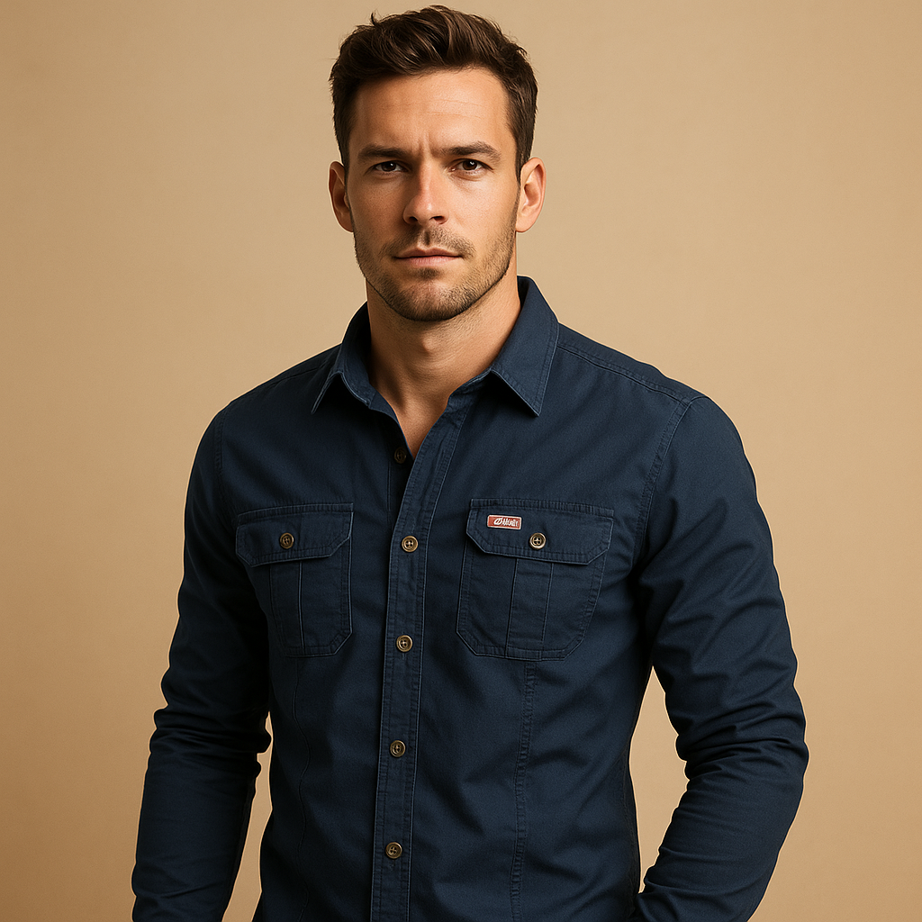 Men's Flap-Pocket Cotton Button-Up in a Relaxed Fit - Dark Blue