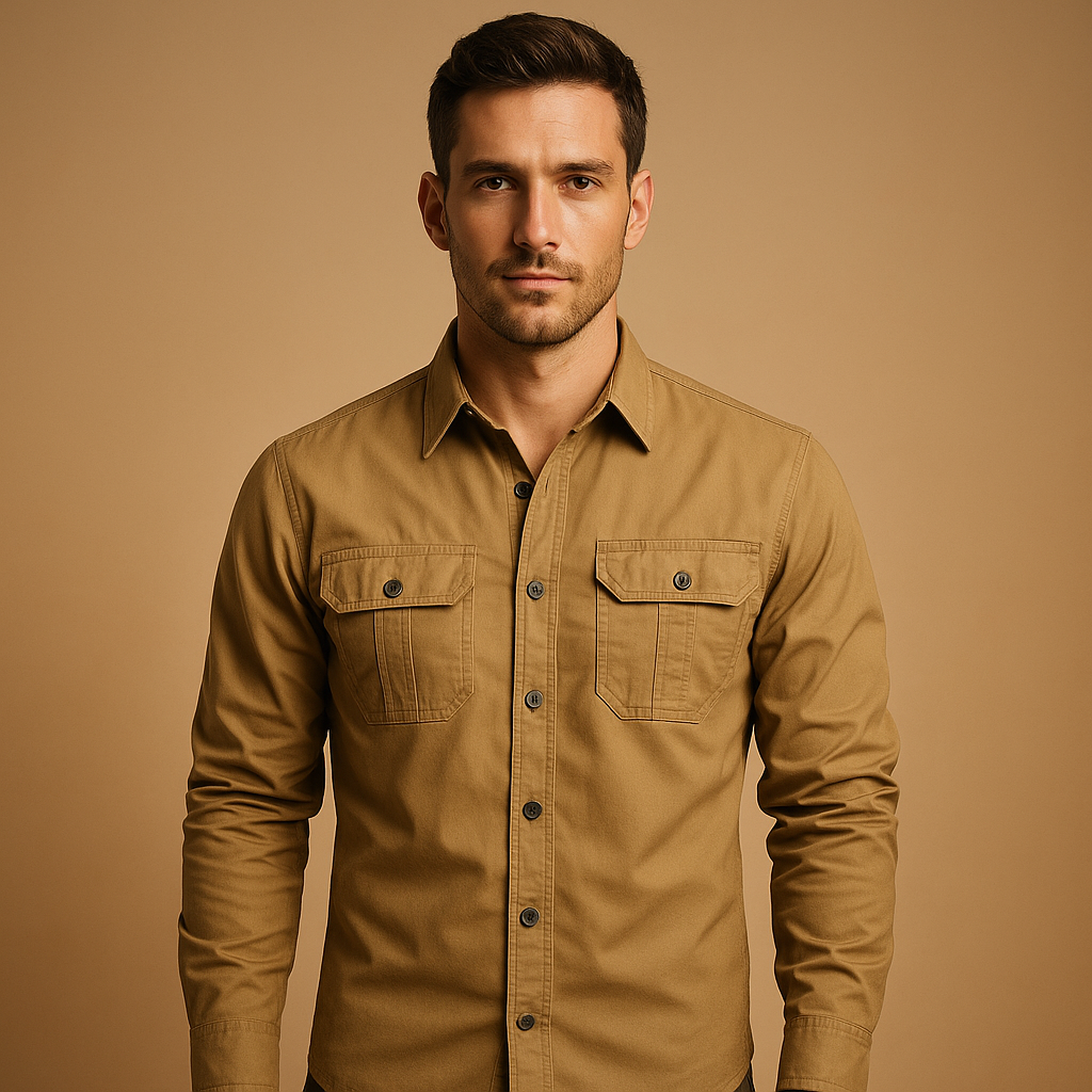 Men's Flap-Pocket Cotton Button-Up in a Relaxed Fit - Khaki