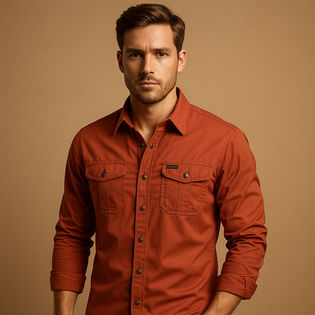 Men's Flap-Pocket Cotton Button-Up in a Relaxed Fit - Red