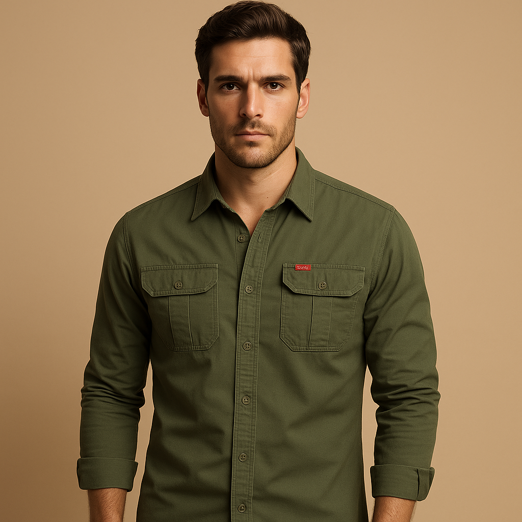 Men's Flap-Pocket Cotton Button-Up in a Relaxed Fit - Olive Green