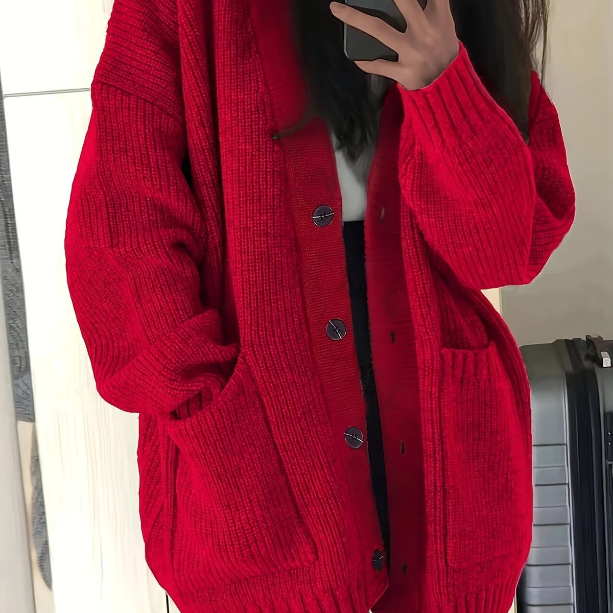 Women's Oversized Chunky Button-Front Cardigan for Cool Mornings
