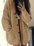 Women's Oversized Chunky Button-Front Cardigan for Cool Mornings - Coffee Brown
