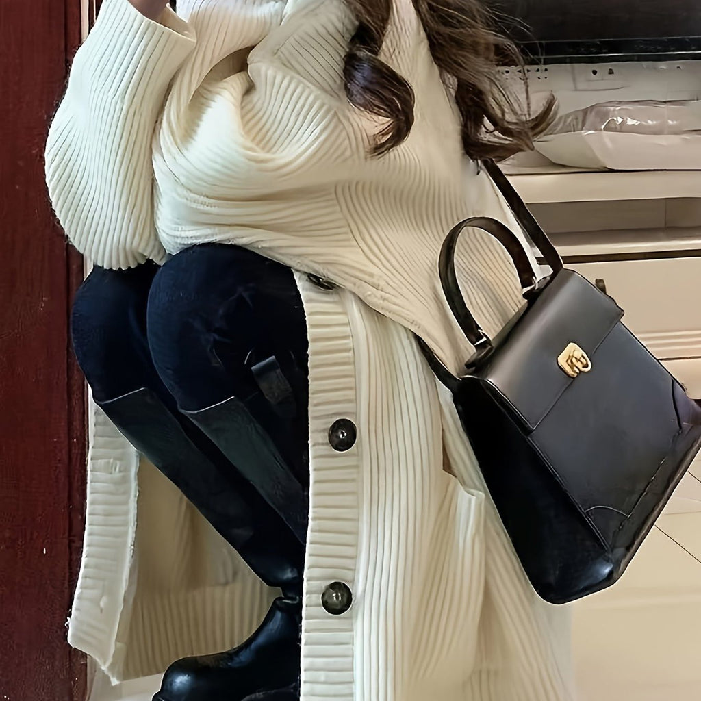 Women's Oversized Chunky Button-Front Cardigan for Cool Mornings