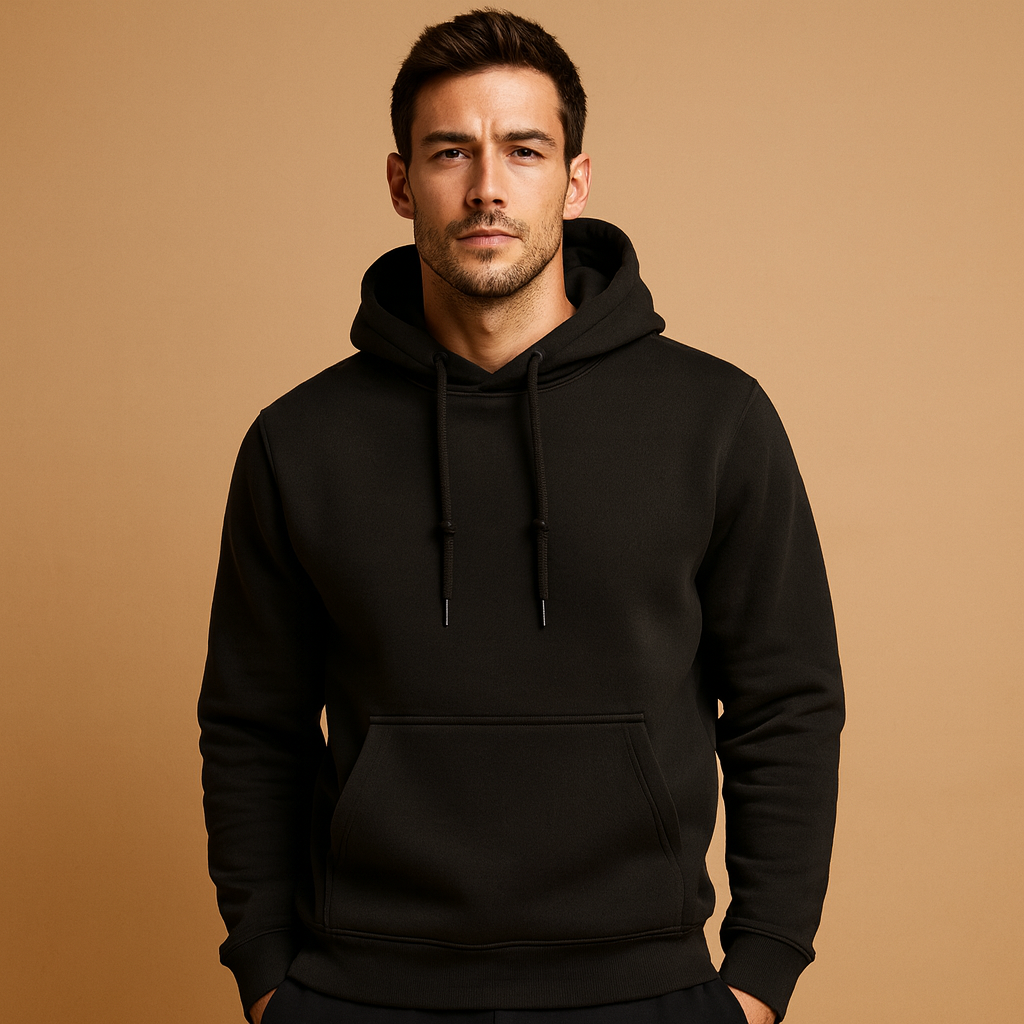 Men's Simple Pullover Hoodie for Lazy Days and Weekend Errands - Black