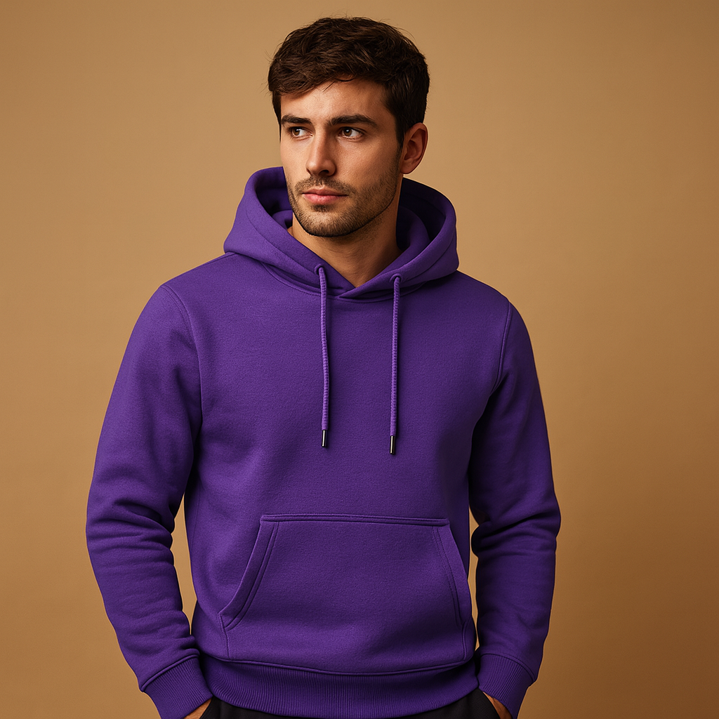 Men's Simple Pullover Hoodie for Lazy Days and Weekend Errands - Purple
