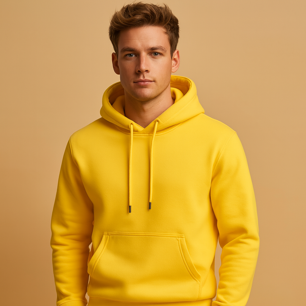 Men's Simple Pullover Hoodie for Lazy Days and Weekend Errands - Yellow
