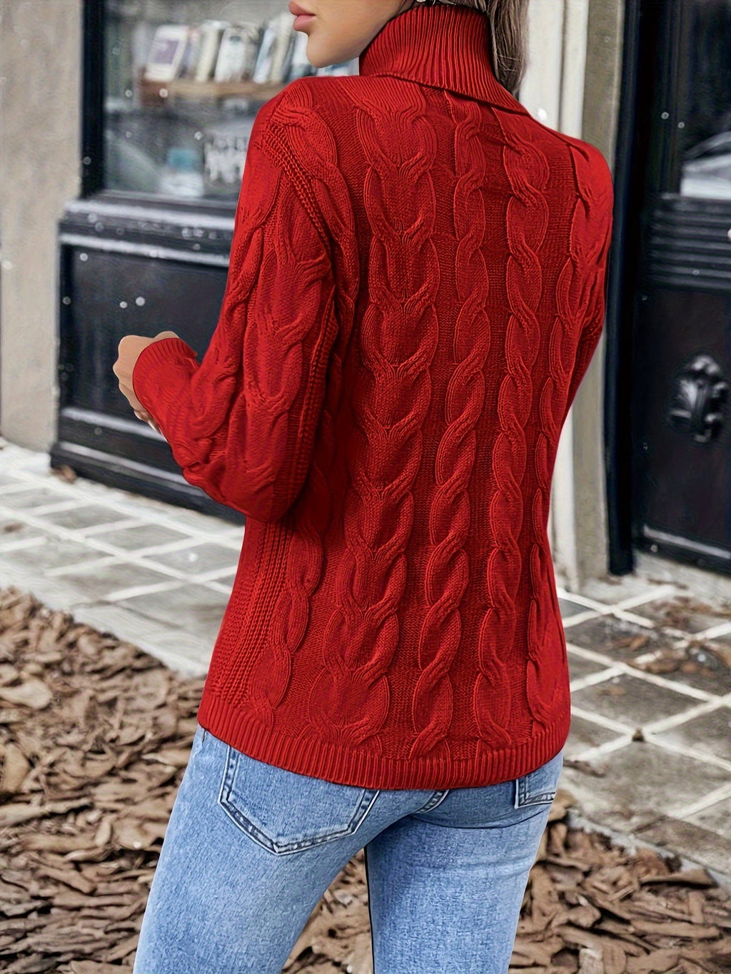 Women's Twisted Cable Turtleneck Sweater in a Lightly Shaped Fit