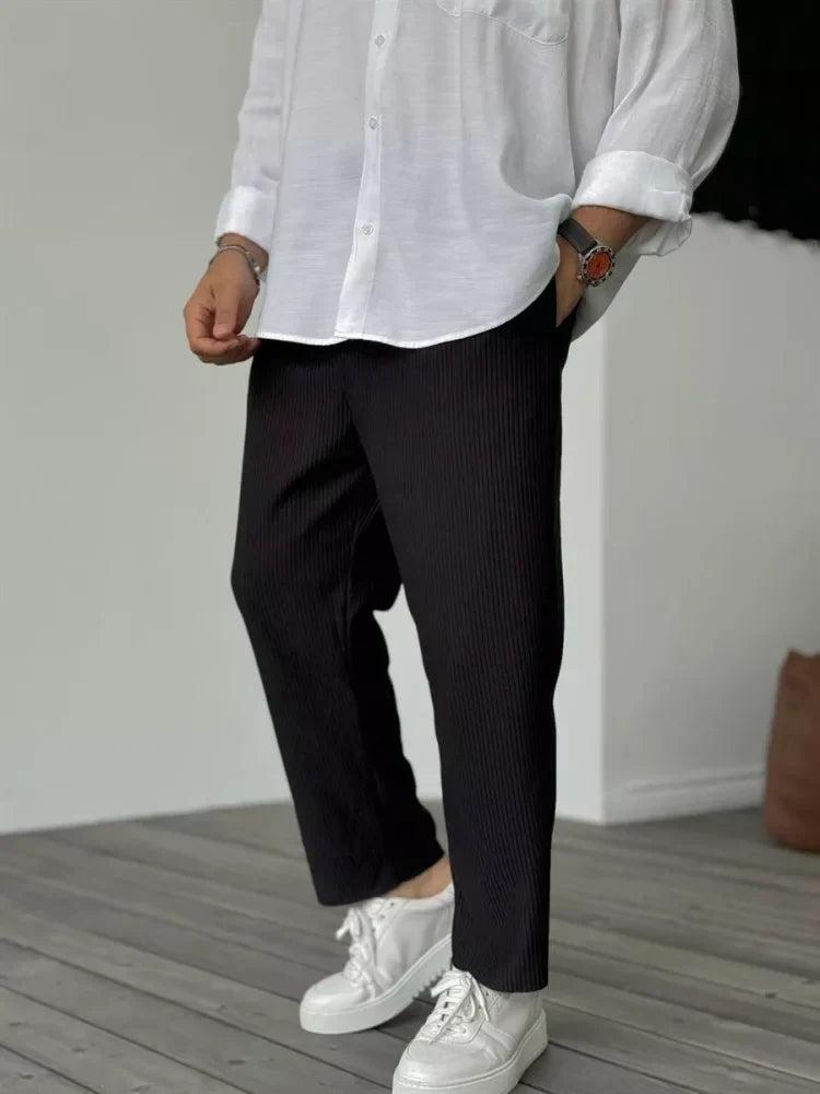 Men's Pull-On Wide-Leg Streetwear Pants - Black