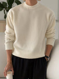 Men's Stretch Rib-Knit Long-Sleeve Sweater for Easy Layering - Beige