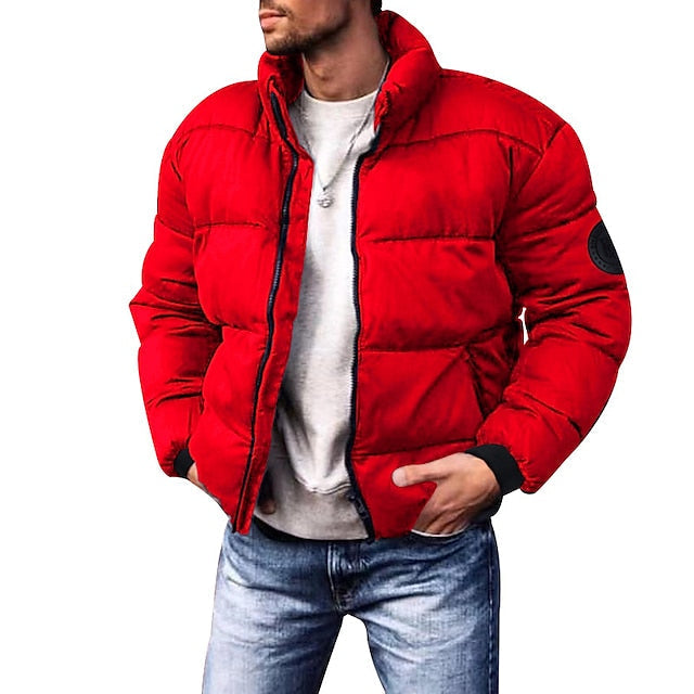 Men's Stand-Collar Quilted Zip Puffer in a Short Cut - Red