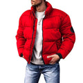 Men's Stand-Collar Quilted Zip Puffer in a Short Cut - Red