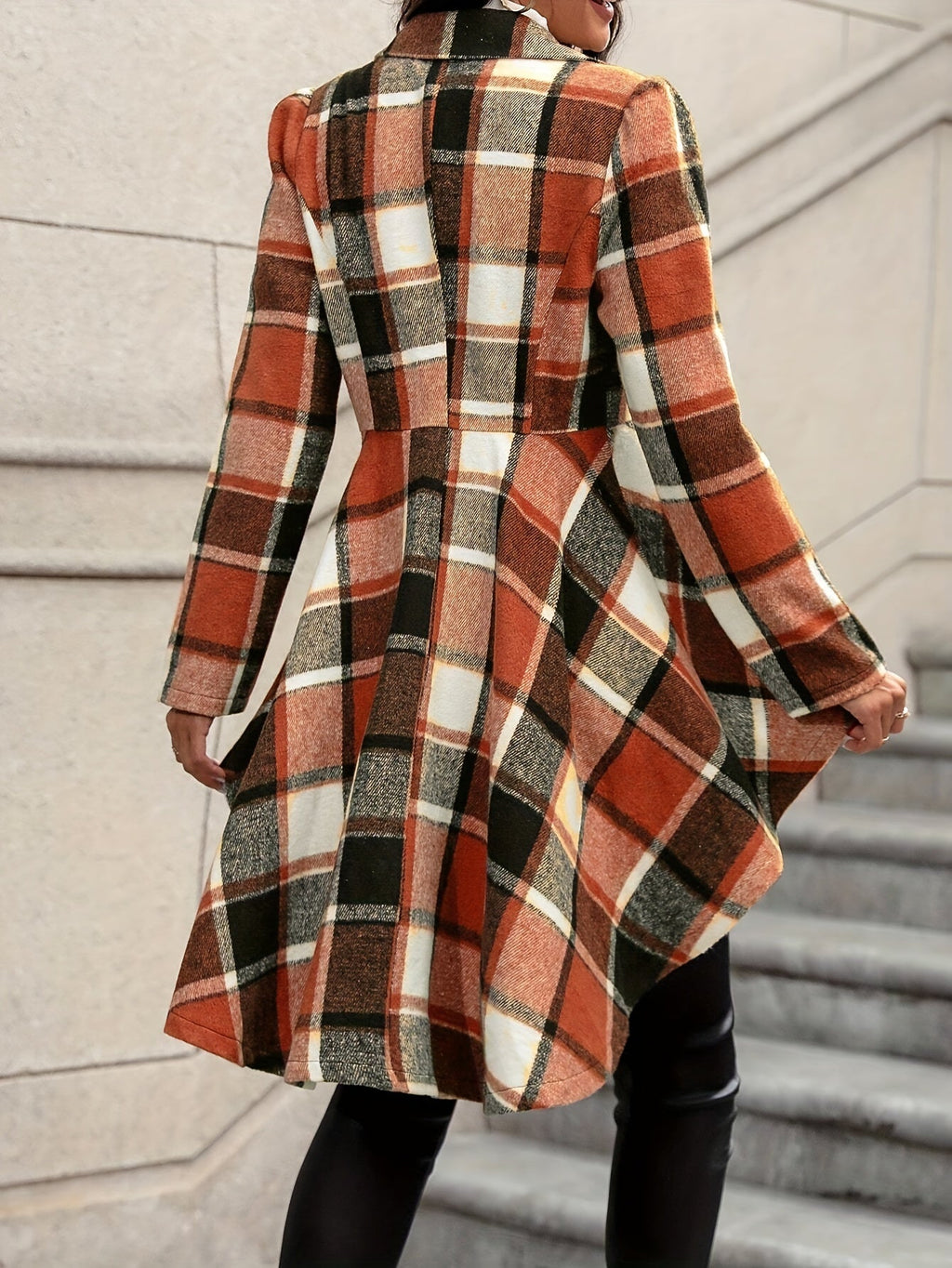 Women's Plaid Open Topper Jacket with Draped Flared Shape