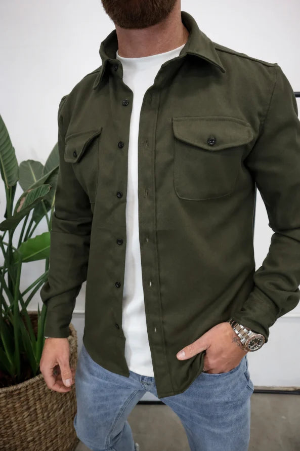Men's Utility Button-Up Shacket in a Regular Fit - Olive