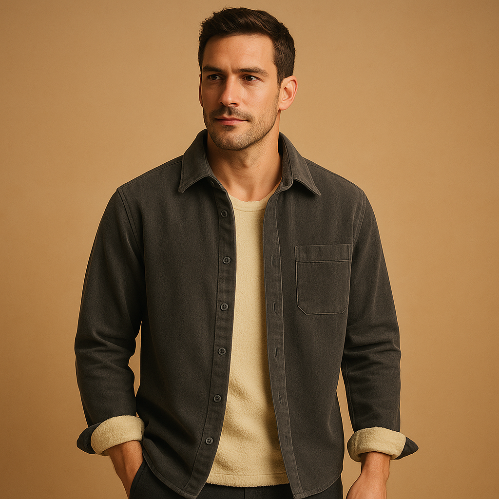Men's Point-Collar Corduroy Shirt in a Relaxed Fit - Gray