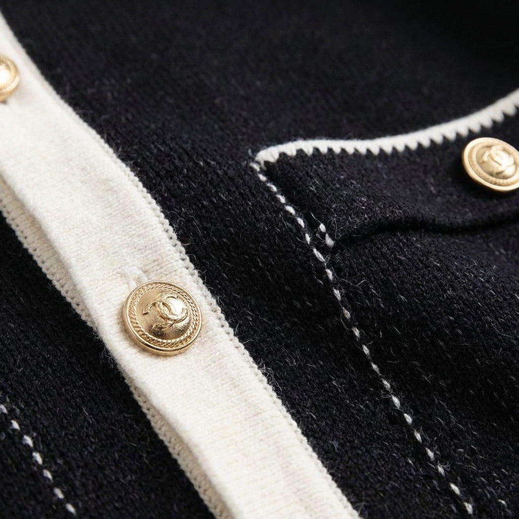 Women's Cropped Button-Down Cardigan with Contrast Ribbed Trim