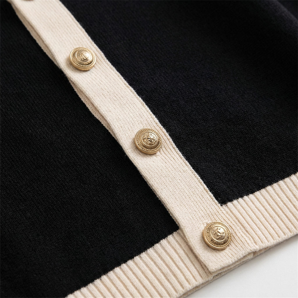 Women's Cropped Button-Down Cardigan with Contrast Ribbed Trim