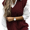 Women's Cable-Knit V-Neck Sweater Vest in a Relaxed Fit - Burgundy