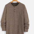 Men's Cable-Knit Henley Sweater in a Cotton Blend - Khaki