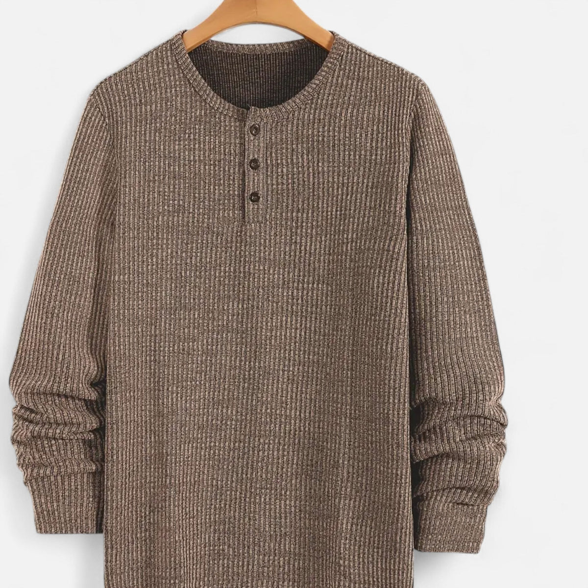 Men's Cable-Knit Henley Sweater in a Cotton Blend - Khaki