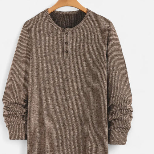 Men's Cable-Knit Henley Sweater in a Cotton Blend - Khaki