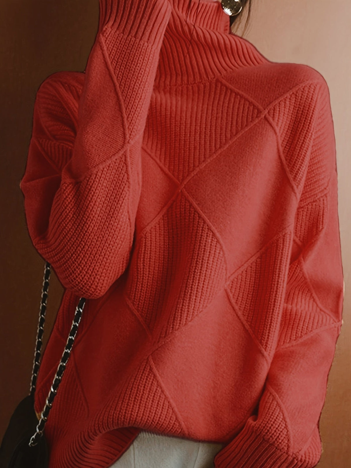 Women's Plus-Size Diamond Knit Turtleneck Sweater in a Relaxed Fit