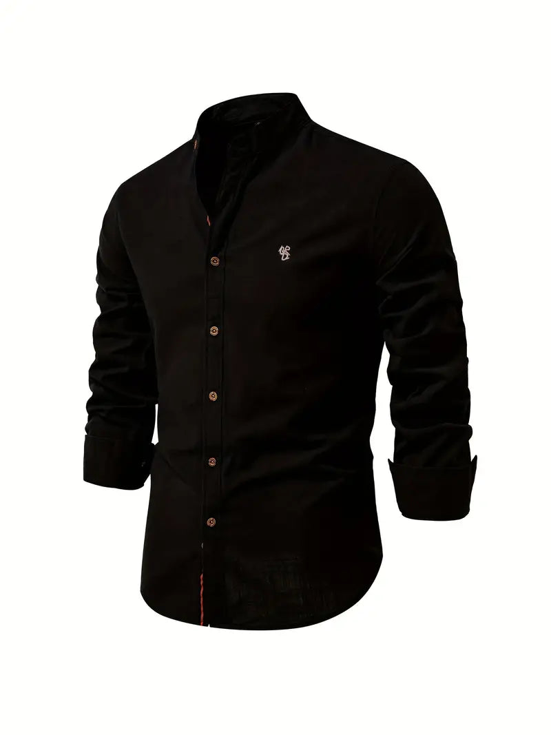 Men's Structured-Collar Slim Button-Up Shirt - Black