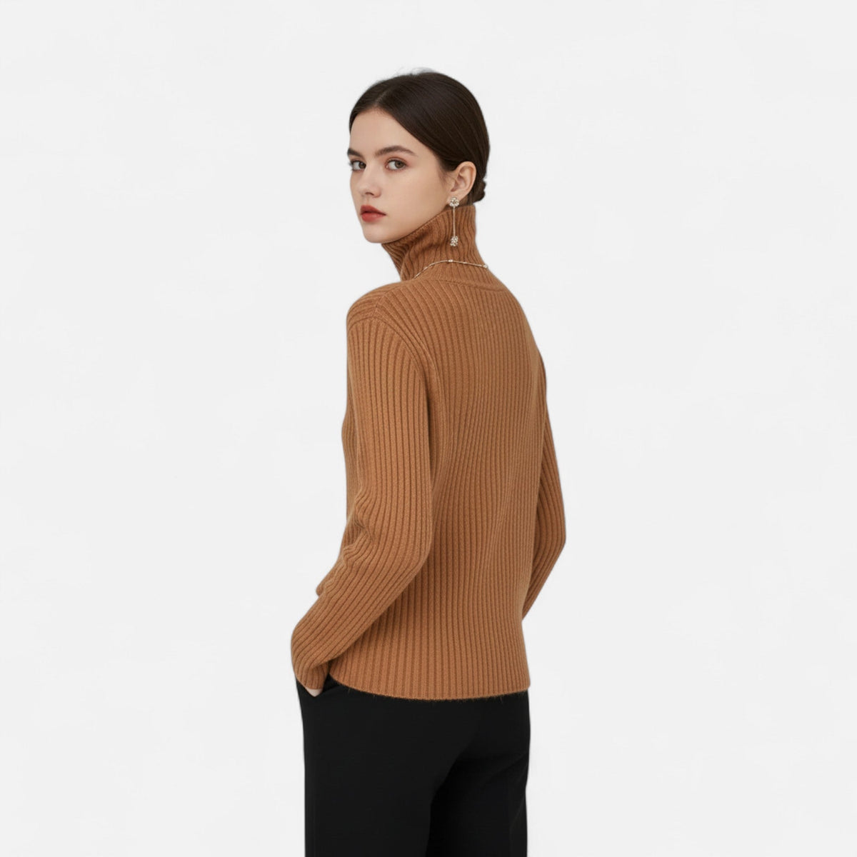 Women's Umbrella-Hem Turtleneck Sweater in Stretch Rib Knit