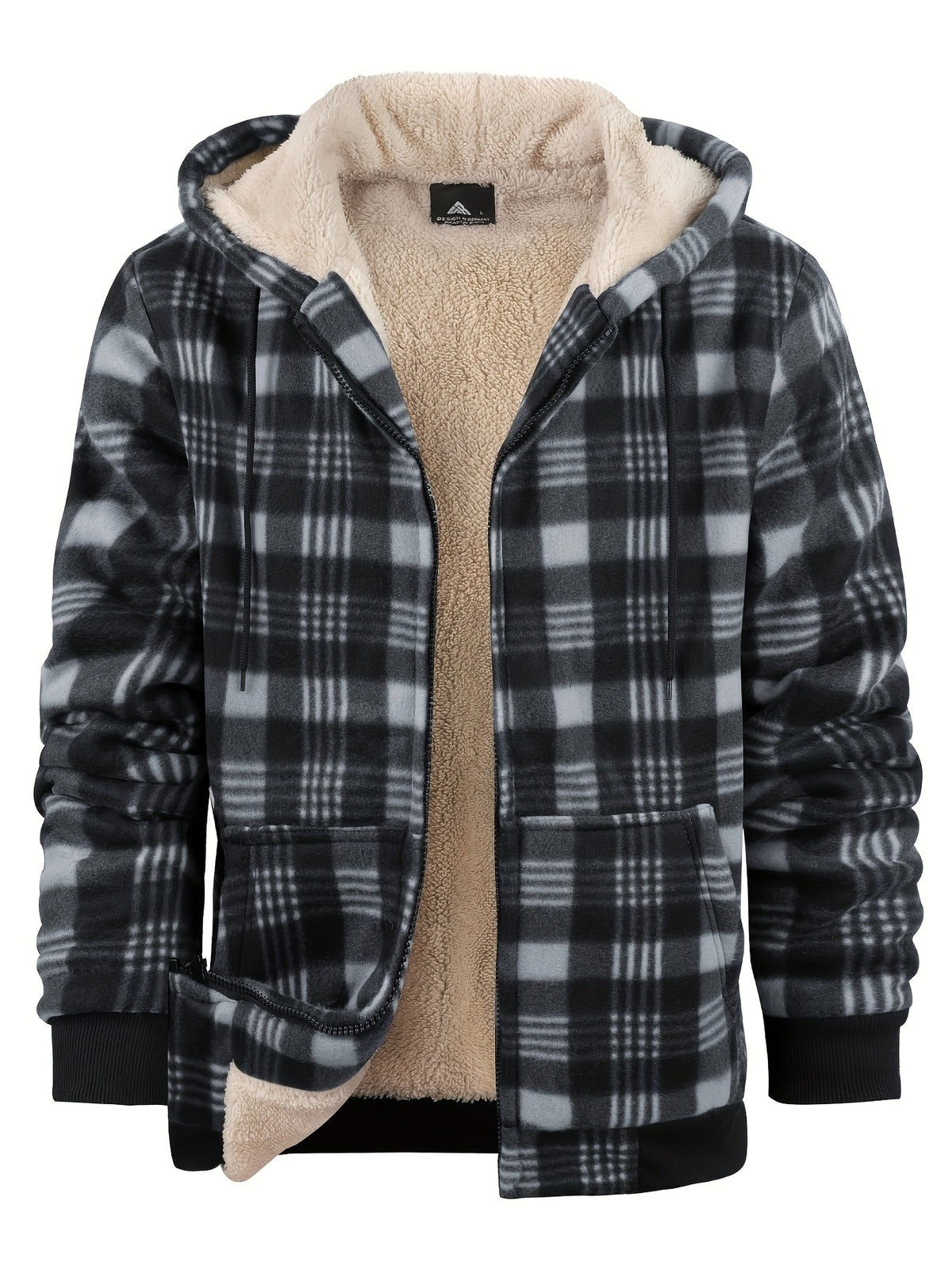 Men's Plush-Lined Zip-Up Hooded Jacket in Solid or Plaid