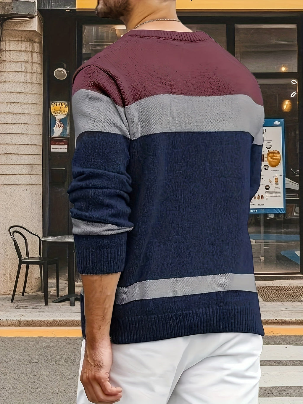 Men's Contrast-Block Cable-Knit Pullover Sweater