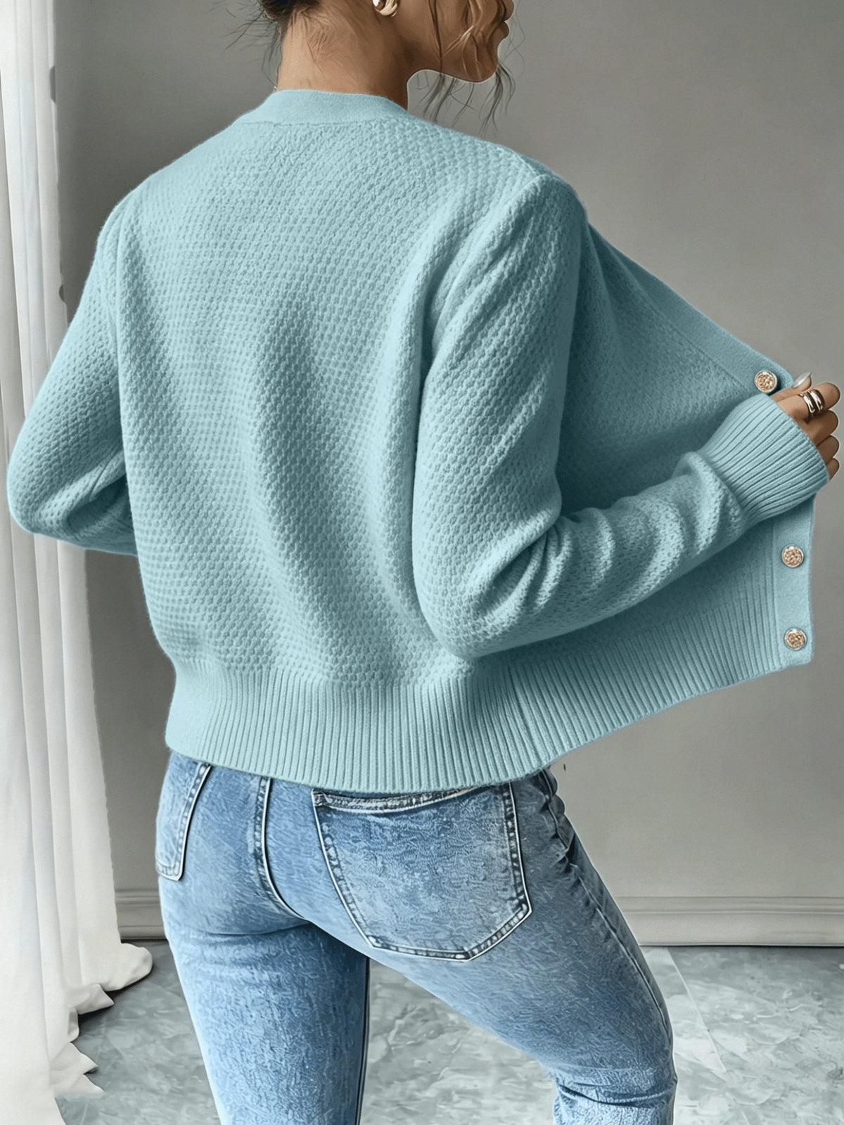 Women's Waist-Cropped Cable-Knit Cardigan with Full Button Front