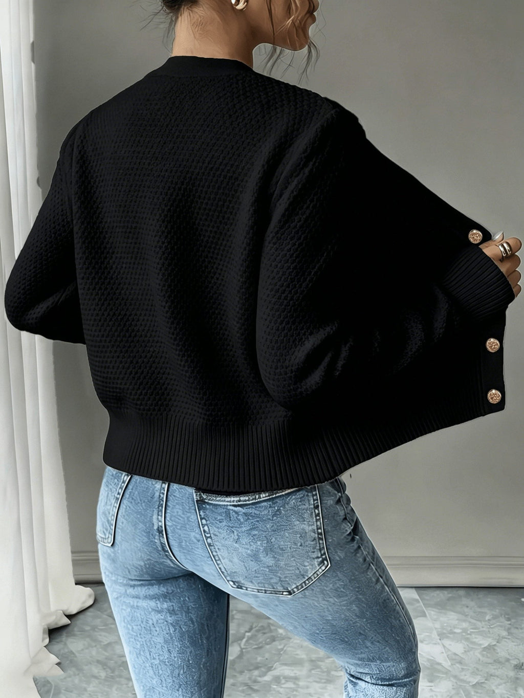 Women's Waist-Cropped Cable-Knit Cardigan with Full Button Front