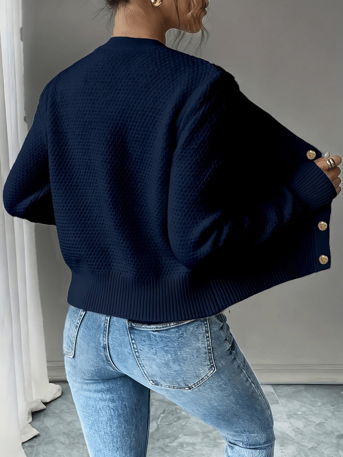 Women's Waist-Cropped Cable-Knit Cardigan with Full Button Front