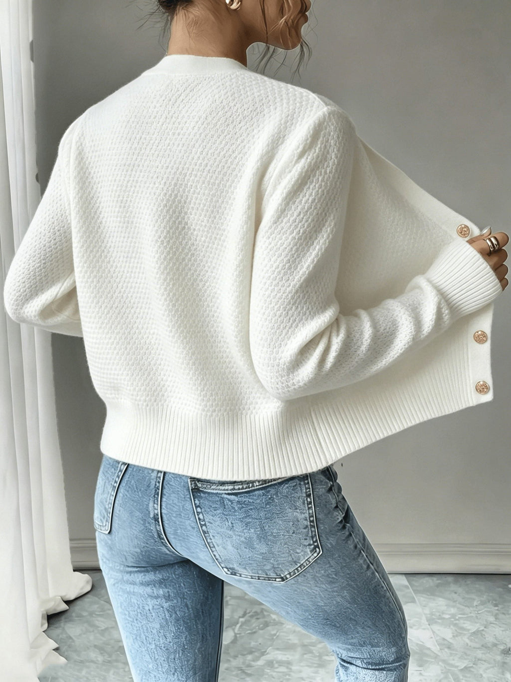 Women's Waist-Cropped Cable-Knit Cardigan with Full Button Front