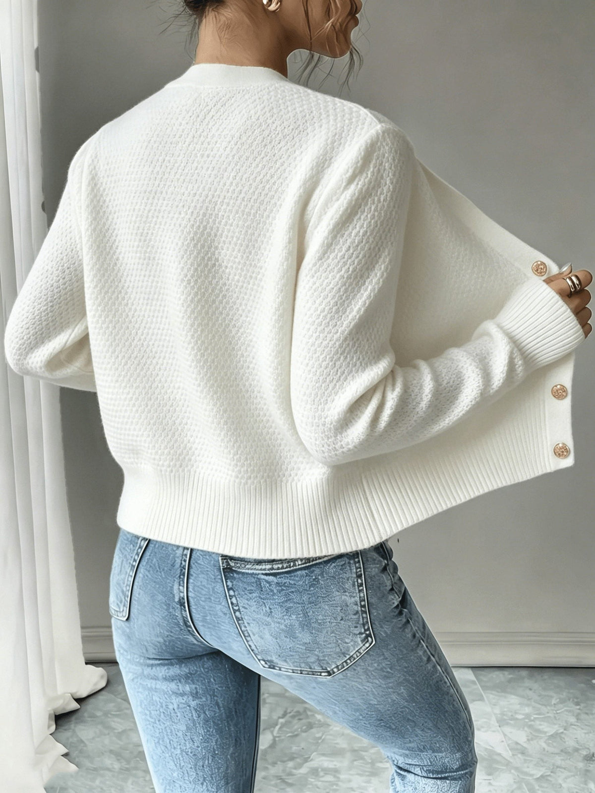 Women's Waist-Cropped Cable-Knit Cardigan with Full Button Front