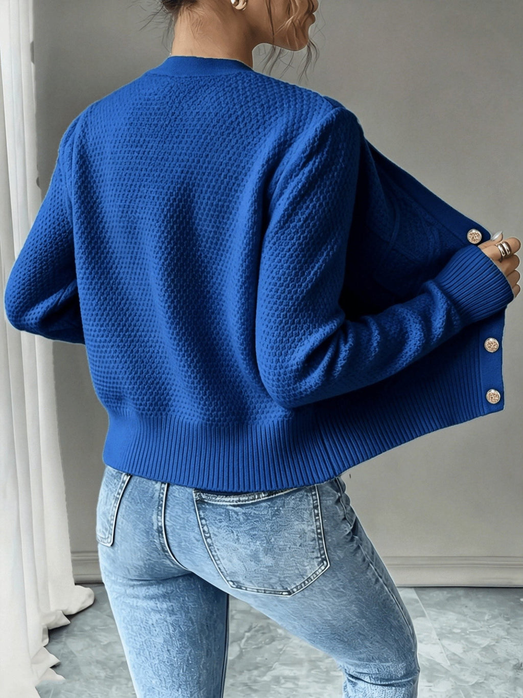 Women's Waist-Cropped Cable-Knit Cardigan with Full Button Front