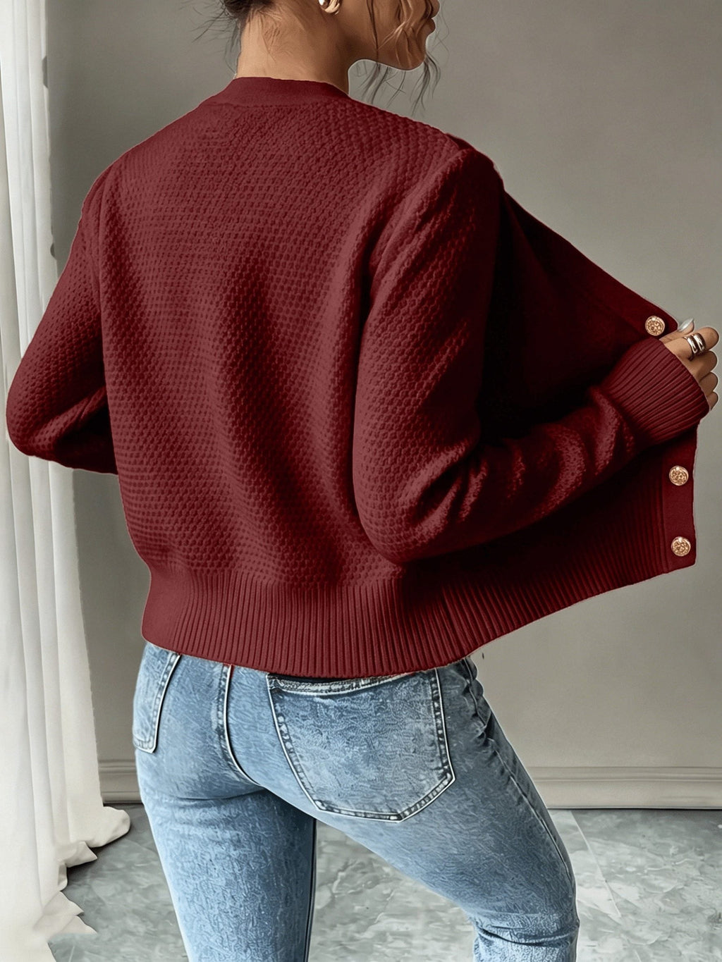 Women's Waist-Cropped Cable-Knit Cardigan with Full Button Front