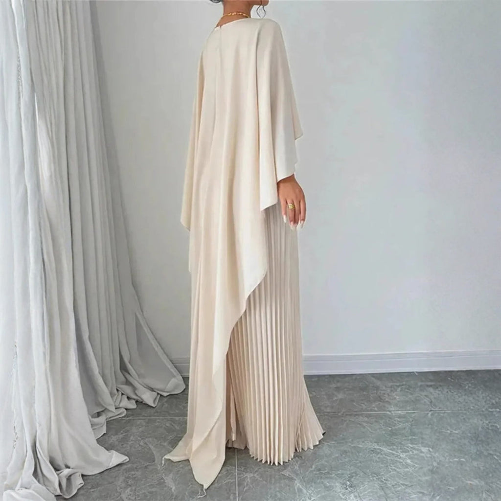 Women's Cape-Overlay Pleated Maxi Gown for Formal Events