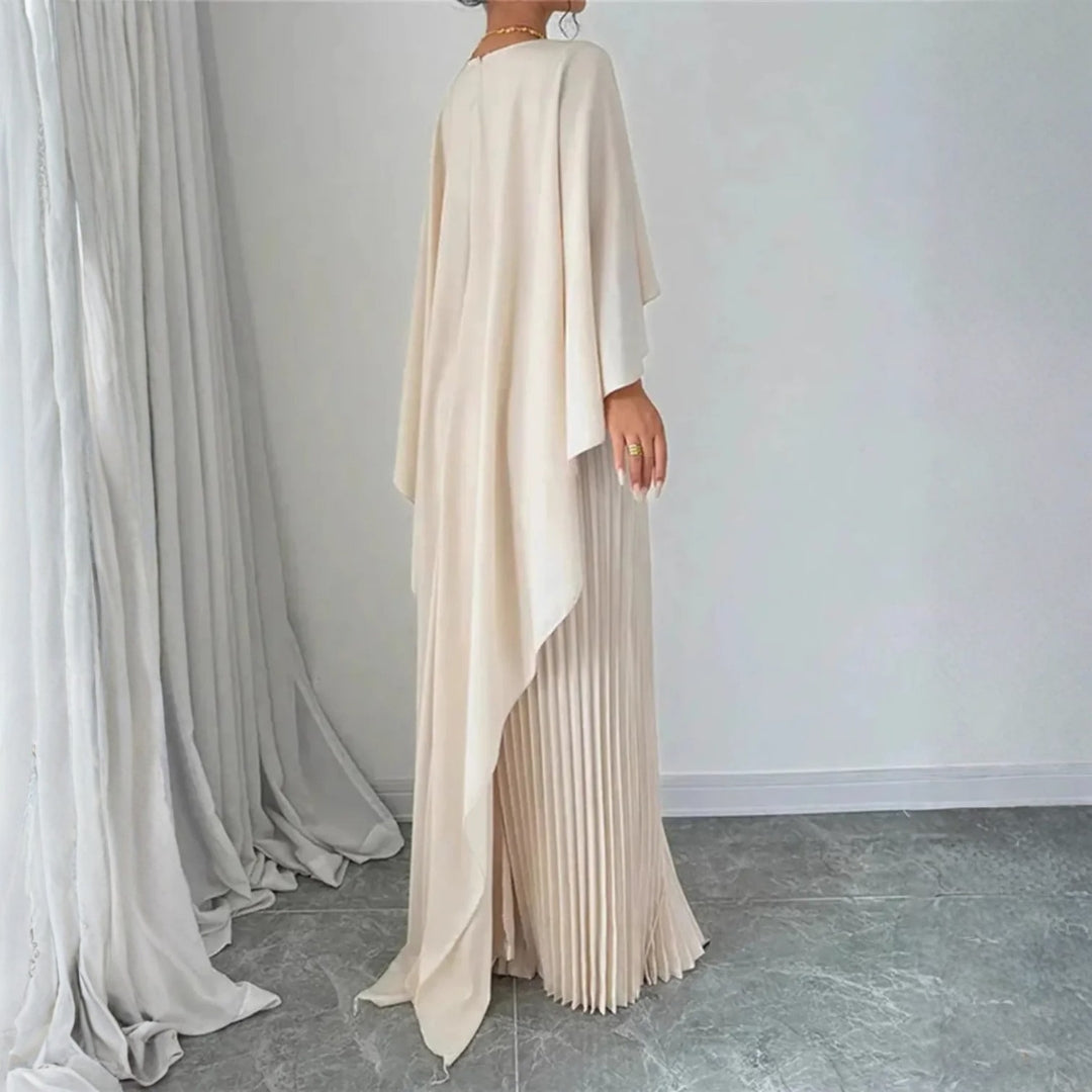 Women's Cape-Overlay Pleated Maxi Gown for Formal Events