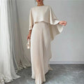 Women's Cape-Overlay Pleated Maxi Gown for Formal Events - Cream