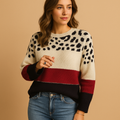 Women's All-Over Print Relaxed Cotton Knit Sweater - Red