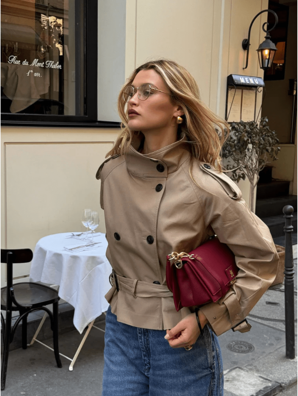 Women's Stand-Collar Double-Breasted Trench in Hip Length