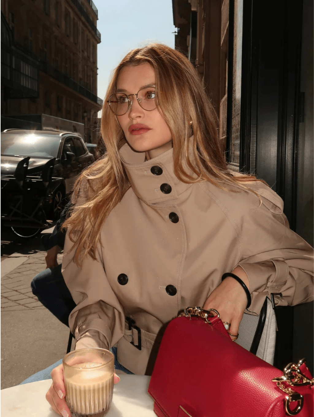 Women's Stand-Collar Double-Breasted Trench in Hip Length