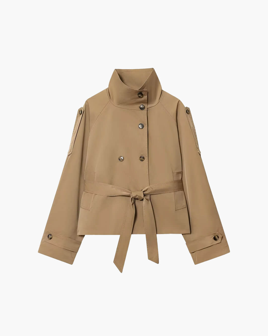 Women's Stand-Collar Double-Breasted Trench in Hip Length