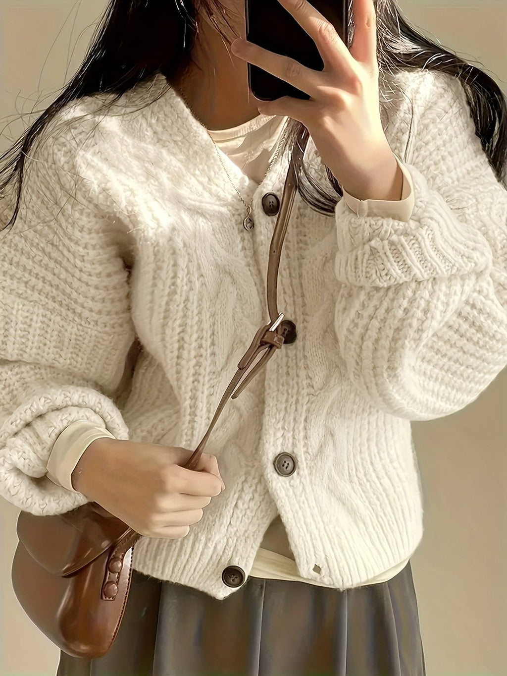 Women's Chunky Textured Button Cardigan with Drop Shoulders