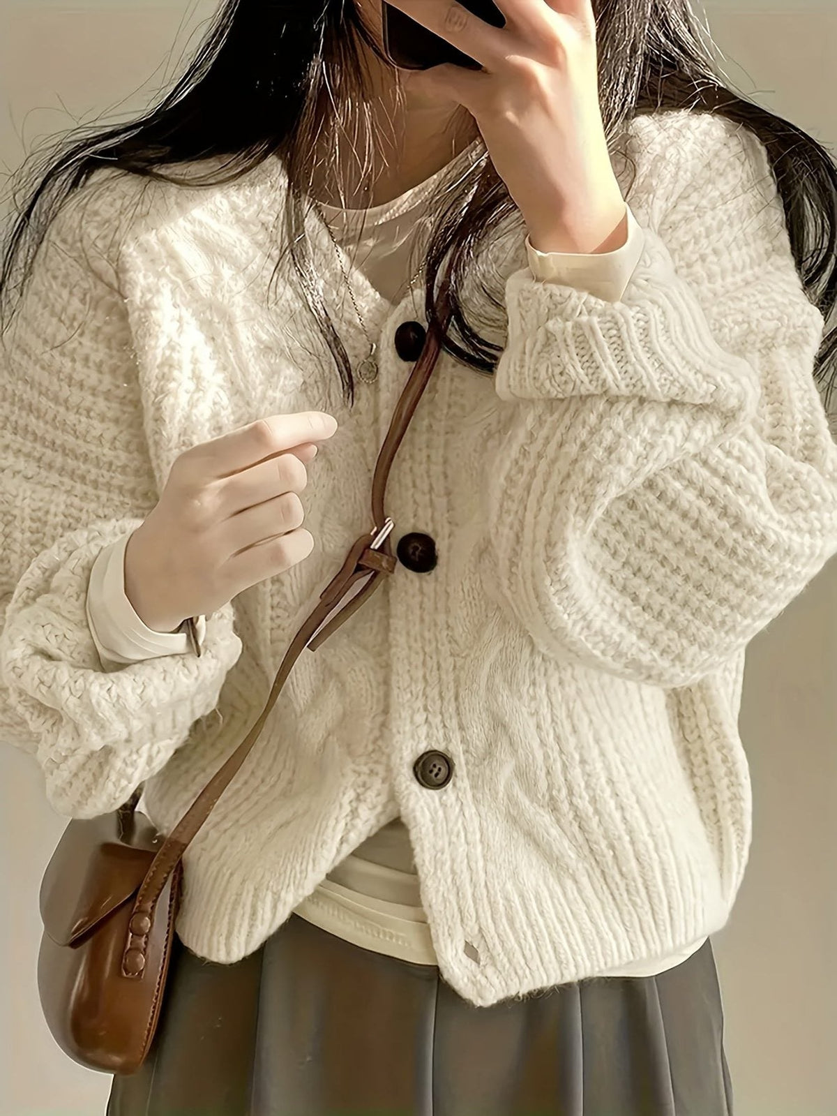 Women's Chunky Textured Button Cardigan with Drop Shoulders