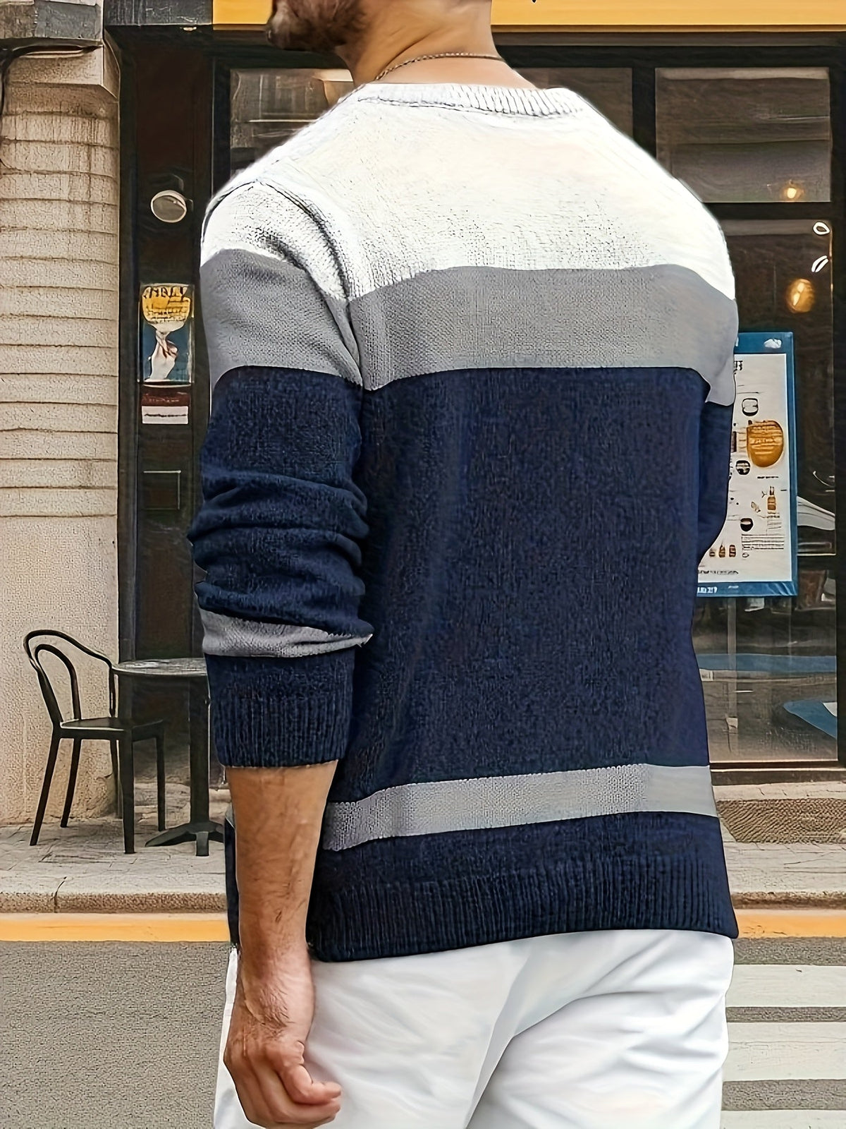 Men's Contrast-Block Cable-Knit Pullover Sweater